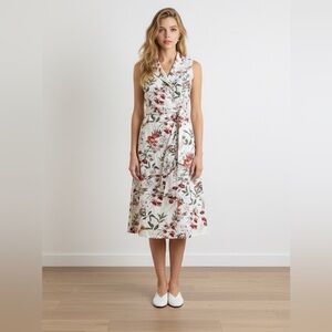 Elie Tahari Cream Floral Midi Dress